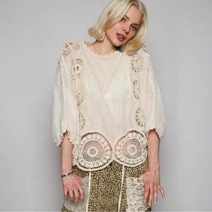 NWT‎ POL Boho Cream with Crochet Lace Top